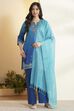 Blue Viscose Rayon Embroidered Straight Kurta Set image number 7