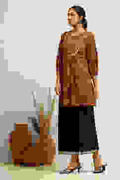 Mustard Yellow Cotton Paisley Printed A-line Kurti image number 2