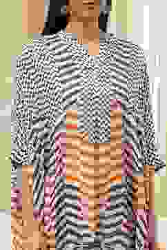 Blue and White Printed Kaftan Short Kurta image number 1