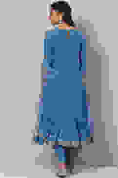 Blue Art Silk Asymmetric Kurta Salwar Suit Set image number 4