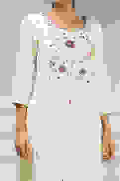 Off White Cotton Hand Embroidered Unstitched Suit Set image number 2