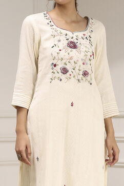 Off White Cotton Hand Embroidered Unstitched Suit Set image number 2