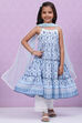 Blue Cotton Flared Straight Kurta Palazzo Suit Set image number 0