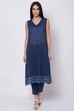 Blue Straight Kurta Slim Pants Suit Set image number 3