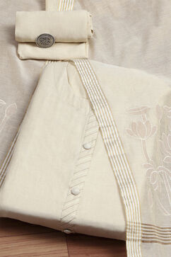 White Tissue Applique Unstitched Suit Set image number 0