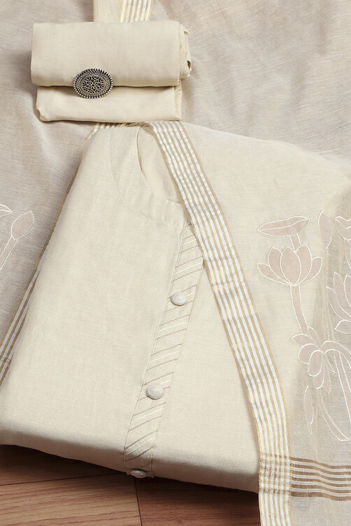White Tissue Applique Unstitched Suit Set image number 0