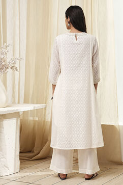Off-White Embroidered Kalidar Suit Set image number 4