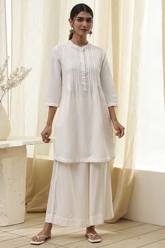 Off-White Viscose Solid Straight Palazzos image number 0