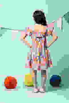 Blue Cotton Gathered Dress image number 4