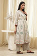 Beige and Green Cotton Angrakha Anarkali Kurta Set image number 5
