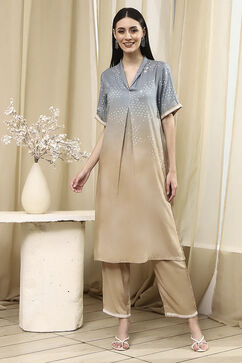 Grey Beige Viscose Rayon Straight Printed Fusion Set image number 6