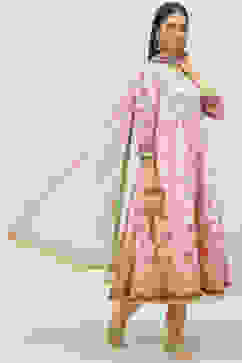 Pink Straight Kurta Churidar Suit Set image number 6