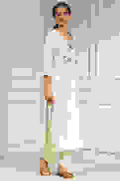 Off White Cotton Hand Embroidered Unstitched Suit Set image number 6