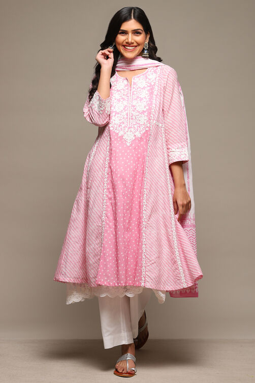 Rose Pink Cotton Layered Kurta Suit Set image number 8