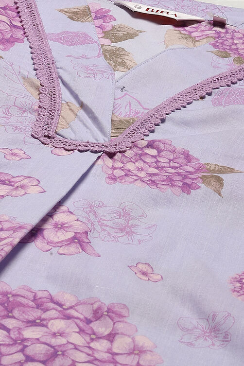 White & Pink Cotton Gathered Kurta Pants Suit Set image number 1