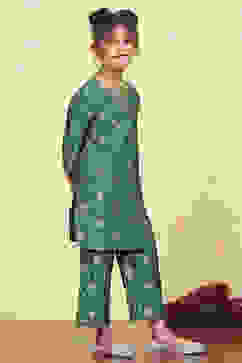 Green Art Silk Fitted Straight Co-ord Set image number 5