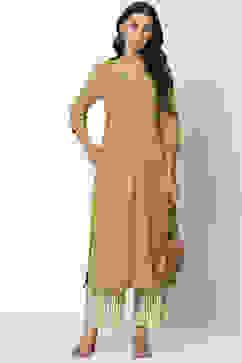 Olive Green Viscose Straight Kurta Palazzo Suit Set image number 6