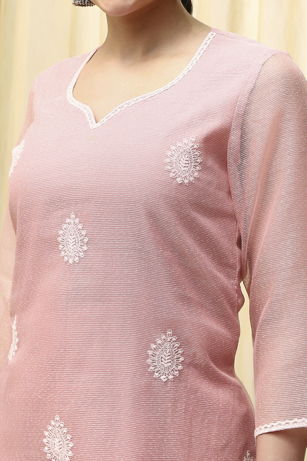 Pink Cotton Machine Embroidered Unstitched Suit Set image number 2