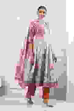 Red and White Cotton Printed Anarkali Suit Set image number 5