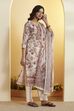 Cream Paisley Printed Poly Linen Kurta Set image number 4