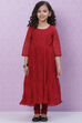 Red Art Silk Girls Flared Kurta Churidar Suit Set image number 5