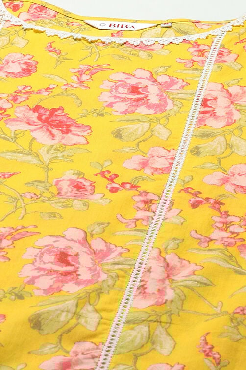Pink Cotton Straight Printed Kurta image number 1