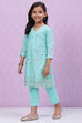 Blue Cotton Straight Printed Kurta Set image number 0