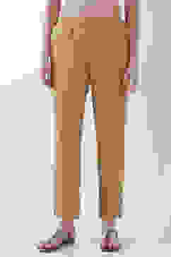 Gold-Toned Cotton Solid Fitted Pants image number 4