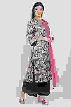 Navy Blue Cotton Straight Kurta Palazzo Suit Set image number 3