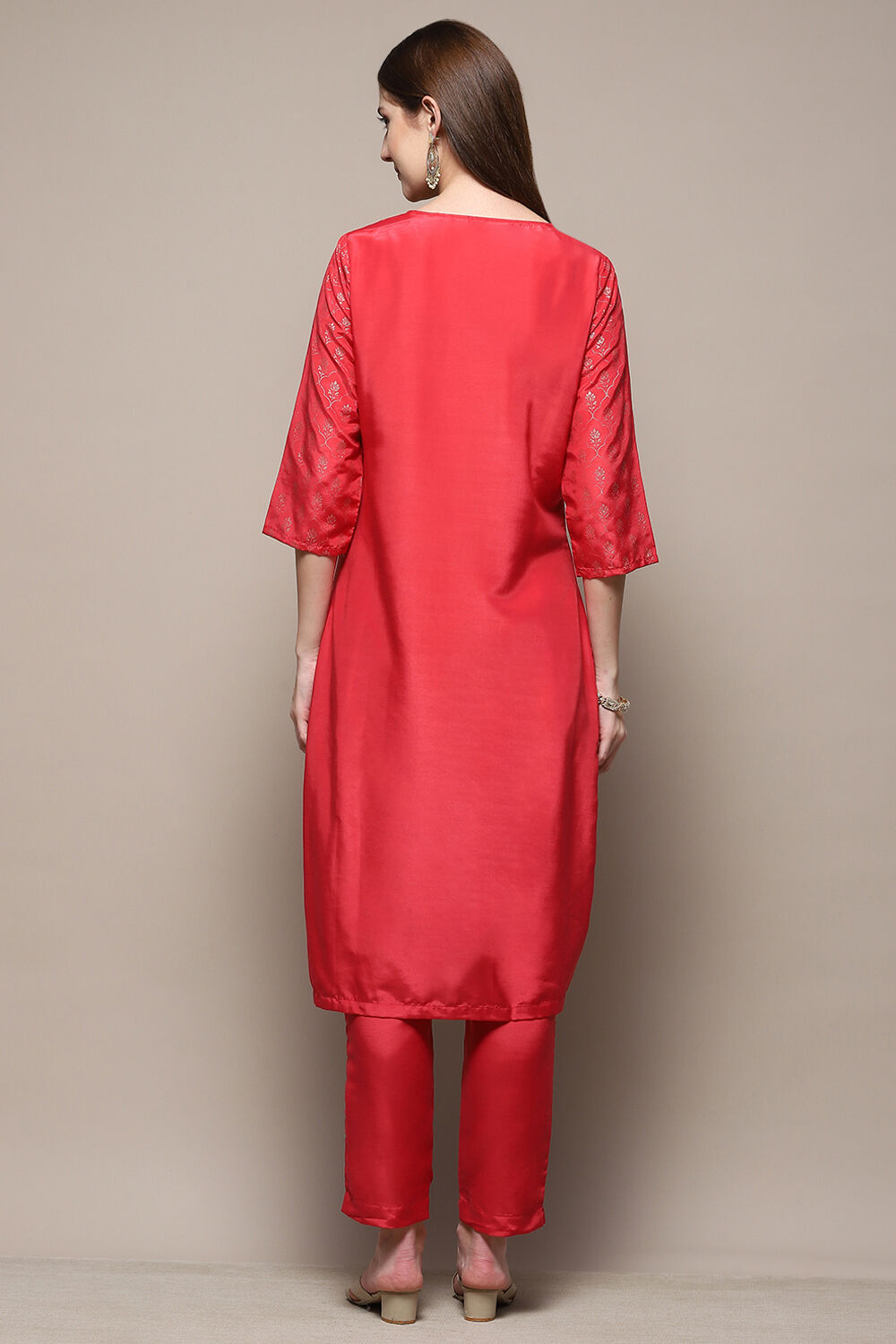 Dark Navy Art Silk Straight Kurta Slim Pants Suit Set image number 5