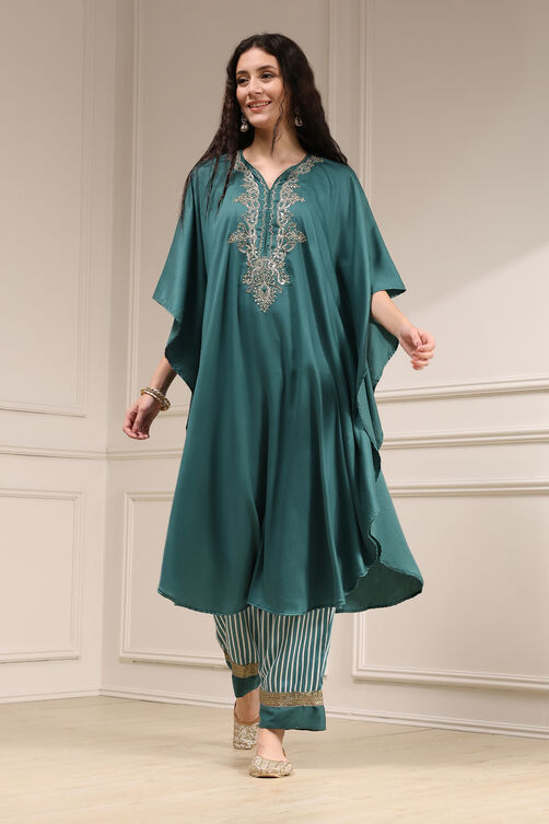 Black Modal Solid Kaftan Fusion Kurta Set image number 0