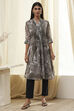 Blue Printed Pleated A-Line Kurta image number 5