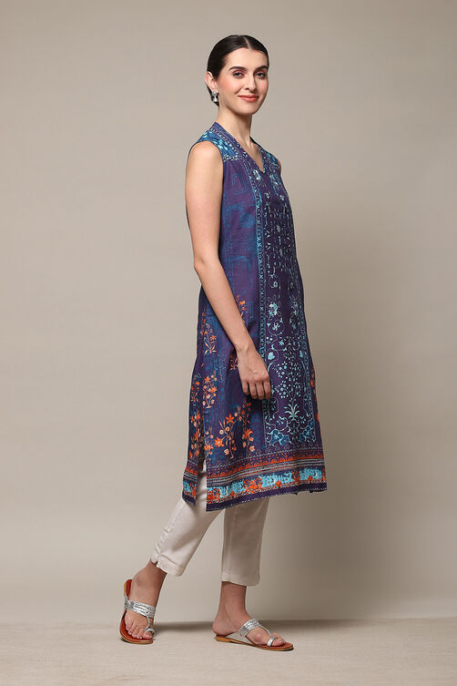 Indigo Cotton Printed Short Kurti image number 3