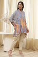 Blue and White Printed Kaftan Short Kurta image number 4