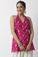 Pink Floral Yarndyed Straight Short Kurti