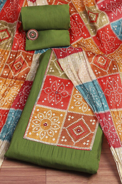 Black Chanderi Jaipuri Work Unstitched Suit Set image number 0