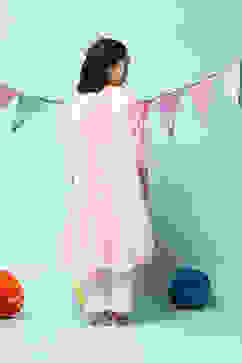 Pink Cotton Kalidar Kurta Narrow Pants Suit Set image number 4