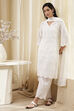 Off-White Cotton Schiffli Straight Suit Set