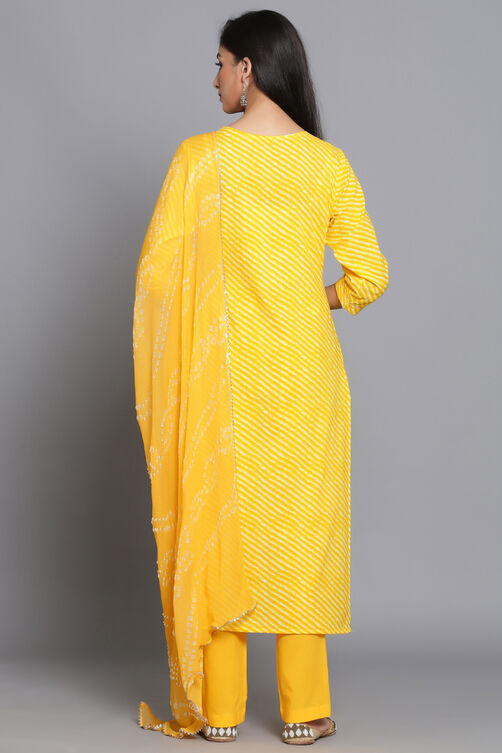 Yellow Unstitched dress material Suit Set image number 4