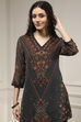 Charcoal Black Polyester Straight Printed Sharara Suit Set image number 1