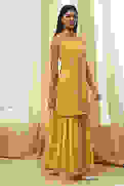 Ochre Yellow Embroidered Straight Suit Set image number 5