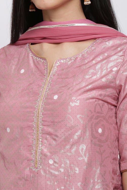 Onion Pink Art Silk Straight Kurta Sharara Suit Set image number 1