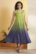 Green Chevron Printed Fit-and-Flare Dress image number 5