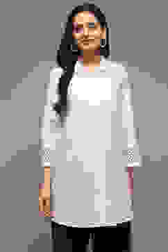 White Cotton Embroidered Shirt image number 5