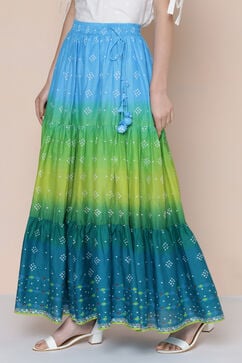 Green Cotton Tiered Skirt image number 2