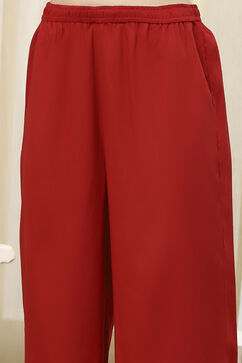 Red Dyed Straight Palazzos image number 1