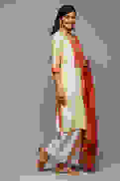 Beige Cotton Blend Straight Kurta Palazzo Suit Set image number 6