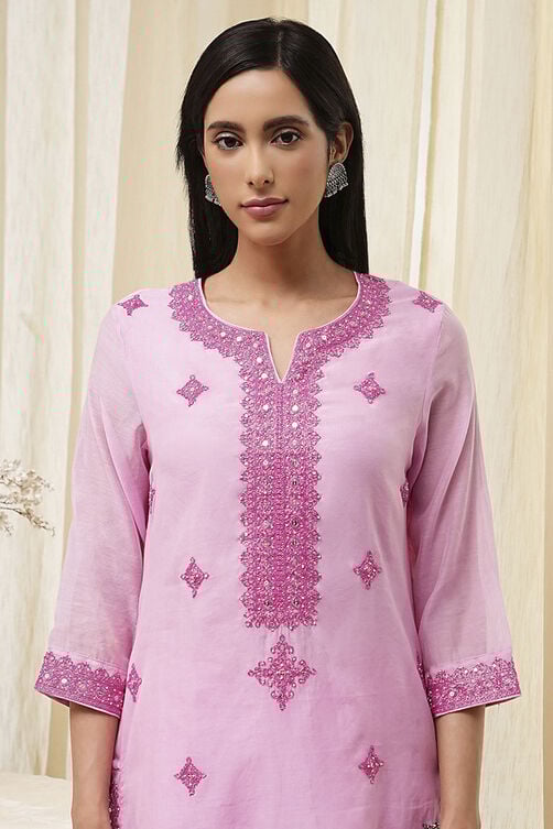 Pink Embroidered Straight Suit Set image number 1