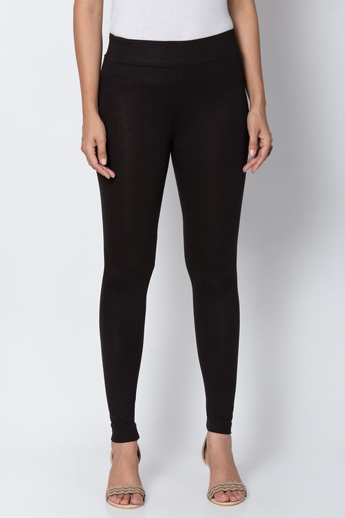 Moss Green Viscose Lycra Solid Leggings image number 0
