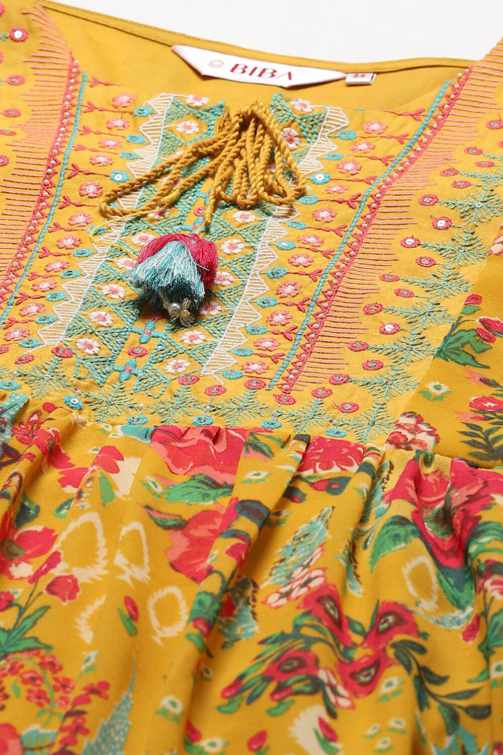 Teal Polyester Tiered Printed Dress image number 1